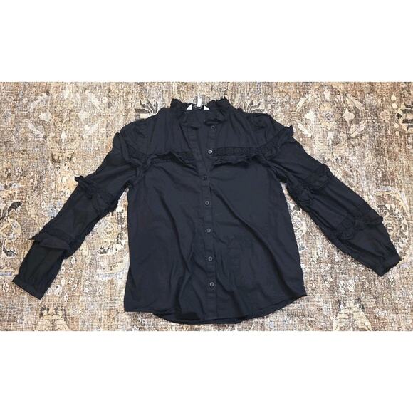 & Other Stories Black Gothic Embroidered Ruffle Collar Puff Sleeve Romantic Top - Picture 2 of 11